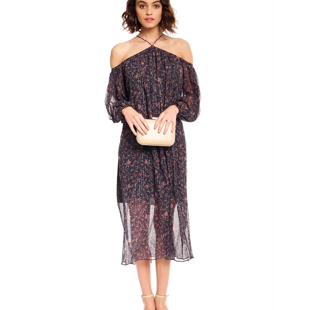 Zimmermann Havoc Suspend Silk Midi Dress Halterneck Off Shoulder Navy Sz 2/US 8 - Picture 2 of 15